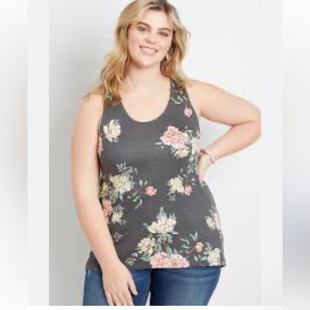 Maurices Floral Tank Top - Charcoal and Pink